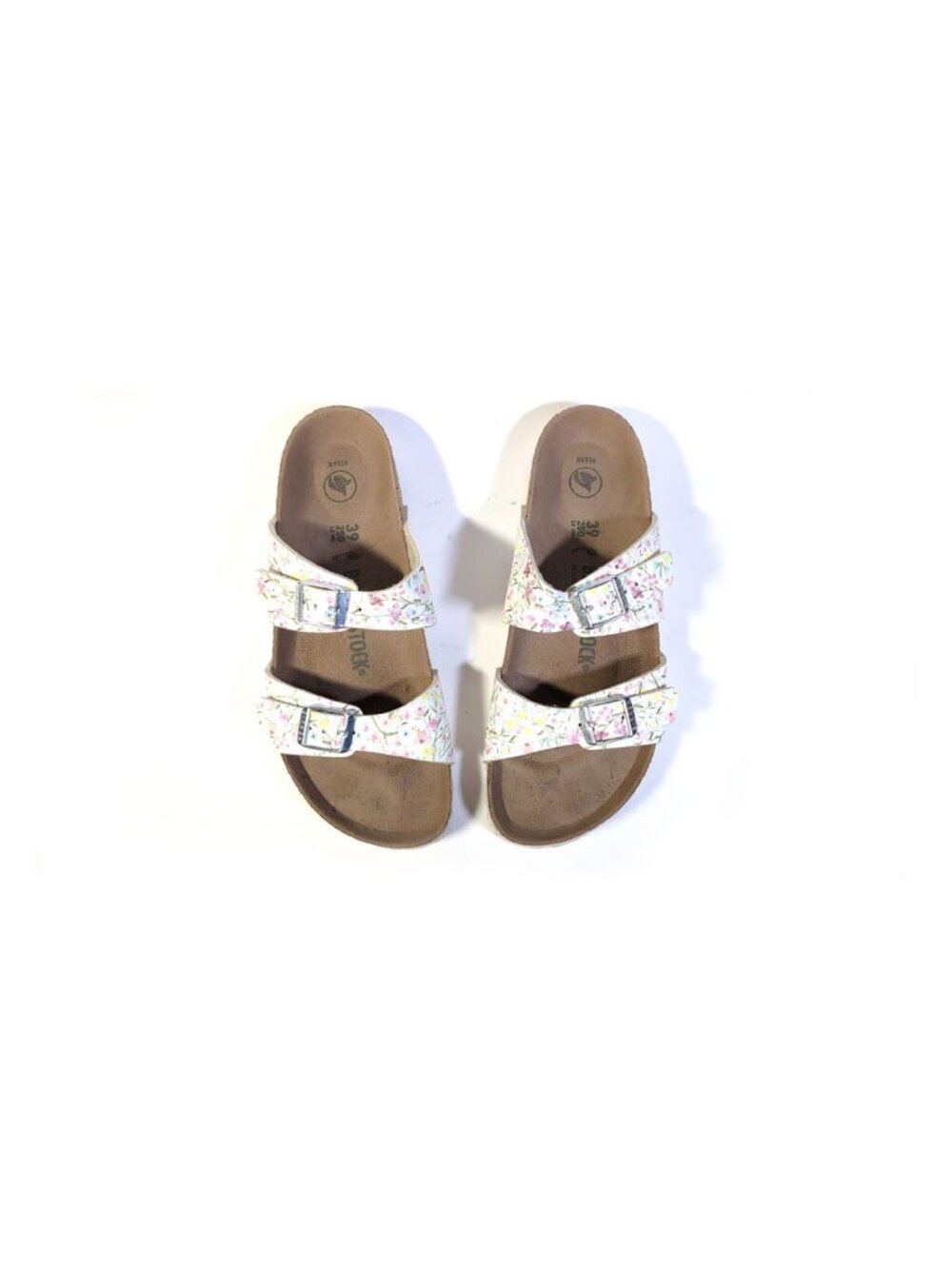 Birkenstock Arizona Sandals Sz 39 Vegan Floral Print Cork Footbed Adjustable
